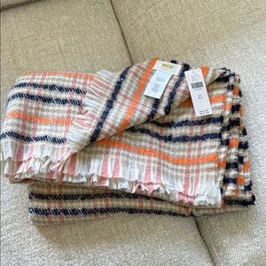 Maeve Plaid Fringe Scarf - Pink, Orange, Navy, and beige